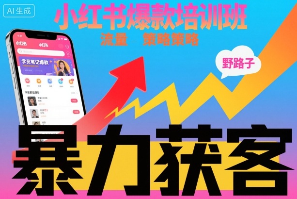 小红书爆款培训班，小红书获客野路子流量打法，暴力持续获客-鸿图网创