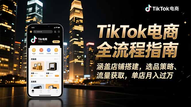 TikTok电商全流程指南,涵盖店铺搭建、选品策略、流量获取,单店月入过万-鸿图网创