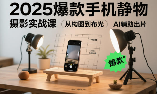 2025爆款手机静物摄影实战课,从构图到布光,不用贵设备,AI辅助出片-鸿图网创