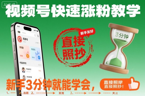 视频号快速涨粉教学,新手3分钟就能学会,直接照抄!-鸿图网创
