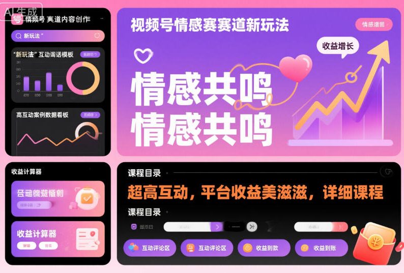 视频号情感赛道新玩法,超高互动,平台收益美滋滋,详细课程-鸿图网创