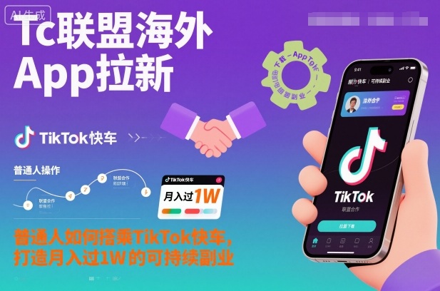 Tc联盟海外App拉新:普通人如何搭乘TikTok快车,打造月入过1W的可持续副业-鸿图网创
