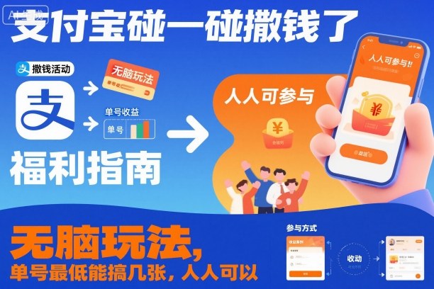 支付宝碰一碰撒钱了,无脑玩法,单号最低能搞几张,人人可以撸【揭秘】-鸿图网创