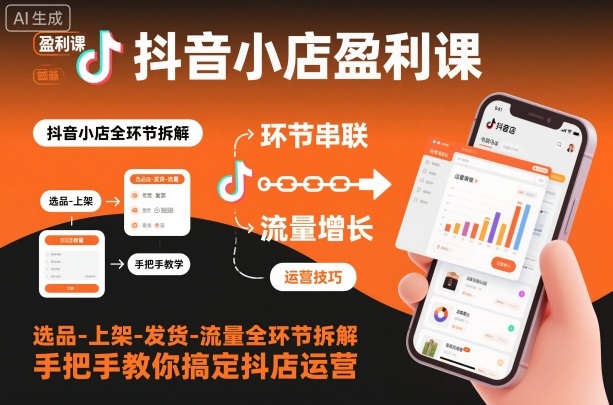 抖音小店盈利课-选品-上架-发货-流量全环节拆解,手把手教你搞定抖店运营-鸿图网创