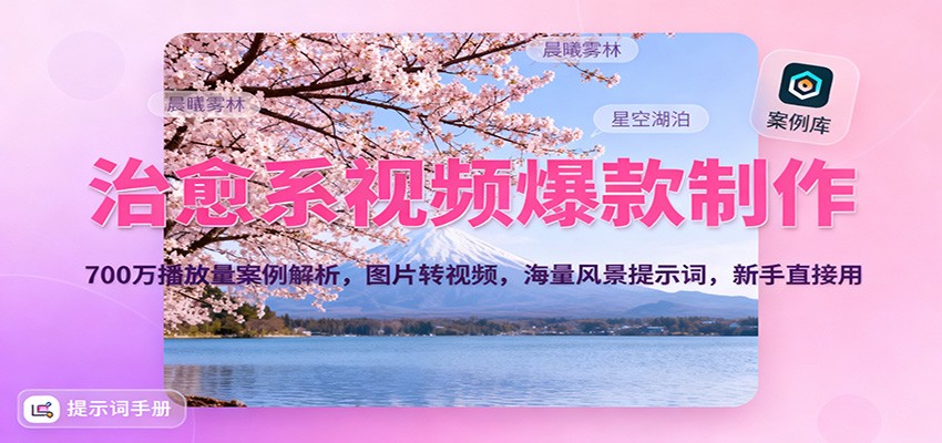 治愈系视频爆款制作，700万播放量案例解析，图片转视频，海量风景提示词，新手直接用-鸿图网创