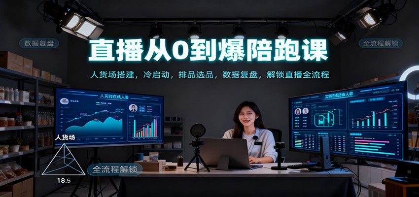 直播从0到爆陪跑课：人货场搭建，冷启动，排品选品，数据复盘，解锁直播全流程-鸿图网创
