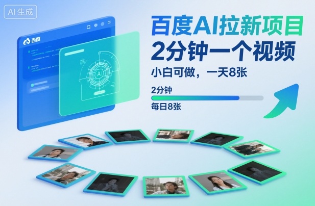 百度AI拉新项目,2分钟一个视频,小白可做,一天8张【附案例+保姆级教程】-鸿图网创