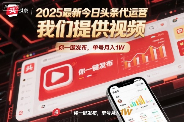 2025最新今日头条代运营，我们提供视频，你一键发布，单号月入1W【揭秘】-鸿图网创