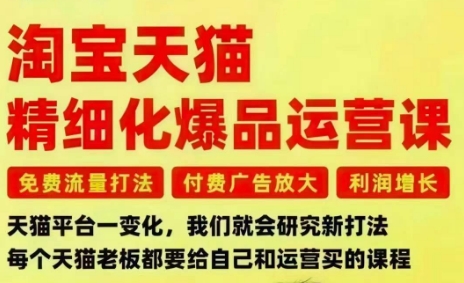 淘宝天猫精细化爆品运营课，免费流量打法-付费广告放大-利润增长-三大核心痛点，一次全部解决-鸿图网创