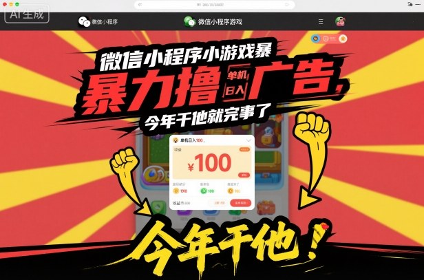 微信小程序小游戏暴力撸广告，单机日入100，今年干他就完事了-鸿图网创