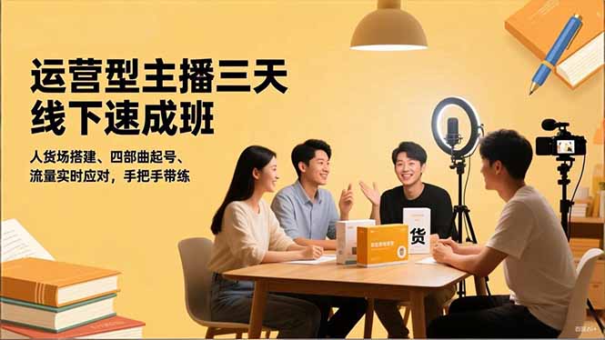 运营型主播三天线下班，人货场搭建,四部曲起号,流量实时应对，手把手带练-鸿图网创