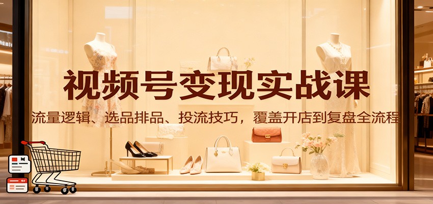 视频号变现实战课：流量逻辑、选品排品、投流技巧，覆盖开店到复盘全流程-鸿图网创