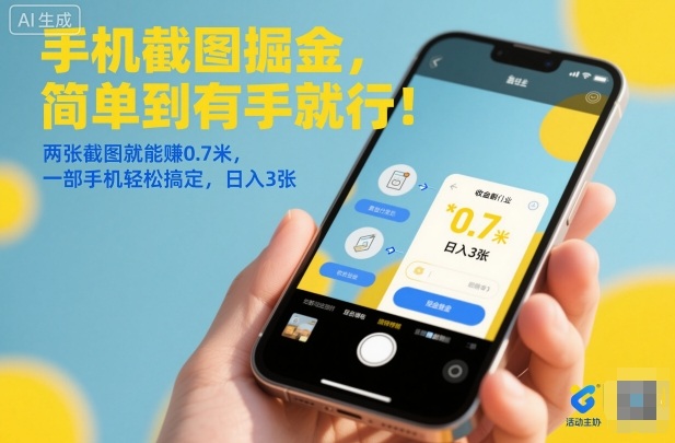 手机截图掘金，简单到有手就行！两张截图就能賺0.7米，一部手机轻松搞定，日入3张【揭秘】-鸿图网创