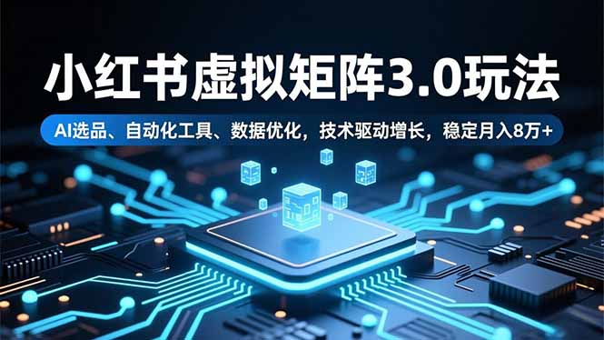 小红书虚拟矩阵3.0玩法，AI选品、自动化工具、数据优化，技术驱动增长，稳定月入8万+-鸿图网创