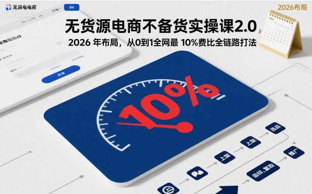 无货源电商不备货实操课2.0，2026年布局，从0到1全网最低10%费比全链路打法【更新】-鸿图网创