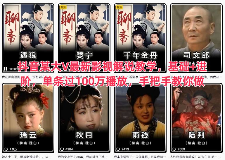 抖音某大V最新影视解说教学，基础+进阶，单条过100万播放，手把手教你做-鸿图网创