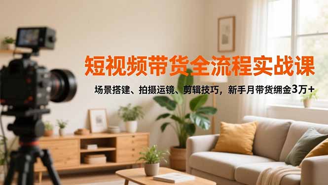 短视频带货全流程实战课，场景搭建、拍摄运镜、剪辑技巧，新手月带货佣金3万+-鸿图网创