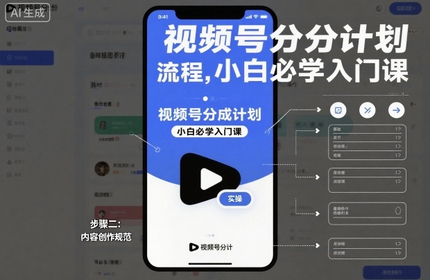 视频号分成计划实操流程，小白必学入门课-鸿图网创