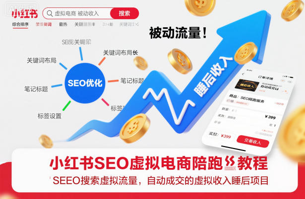 小红书SEO虚拟电商陪跑教程，实现seo搜索被动流量，自动成交的被动收入睡后项目-鸿图网创