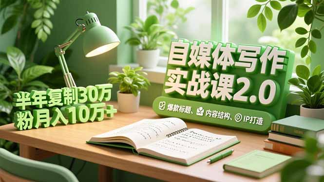 自媒体写作实战课2.0，爆款标题、内容结构、IP打造，半年复制30万粉月入10万+-鸿图网创