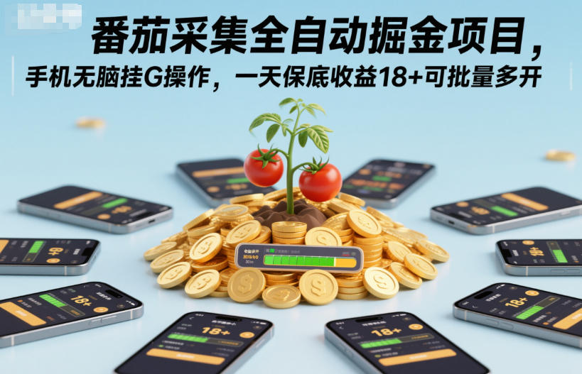 番茄采集全自动掘金项目，手机无脑挂G操作，一天保底收益18+可批量多开【揭秘】-鸿图网创