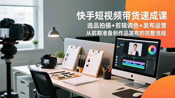 快手短视频带货速成课，选品拍摄+剪辑调色+发布运营，从前期准备到作品发布的完整流程-鸿图网创