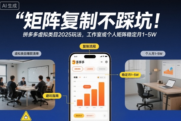 矩阵复制不踩坑！拼多多虚拟类目2025玩法，工作室或者个人矩阵稳定月1-5W【揭秘】-鸿图网创