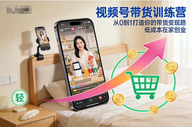 视频号带货训练营，从0到1打造你的带货变现路，低成本在家创业-鸿图网创