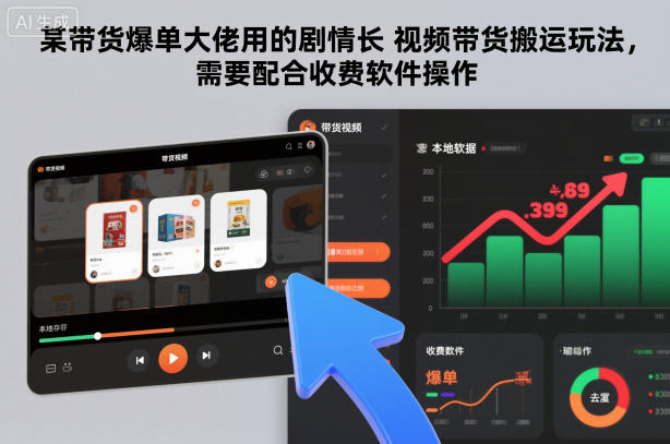 某带货爆单大佬用的剧情长视频带货搬运玩法，需要配合收费软件操作-鸿图网创