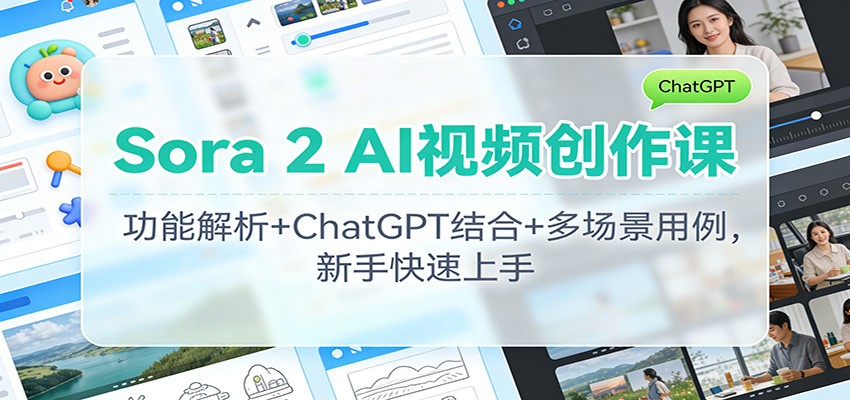 Sora 2 AI视频创作课：功能解析+ChatGPT结合+多场景用例，新手快速上手-鸿图网创