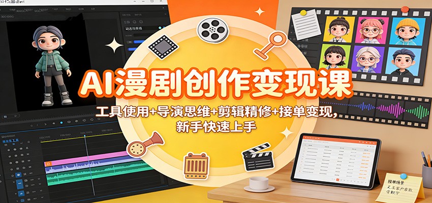 AI漫剧创作变现课：工具使用+导演思维+剪辑精修+接单变现，新手快速上手-鸿图网创
