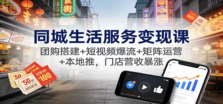 同城生活服务变现课：团购搭建+短视频爆流+矩阵运营+本地推，门店营收暴涨-鸿图网创
