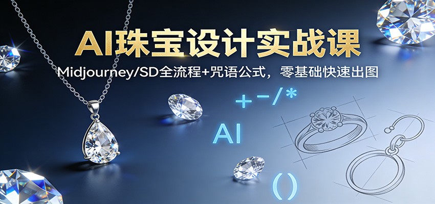 AI珠宝设计实战课：Midjourney/SD全流程+咒语公式，零基础快速出图-鸿图网创