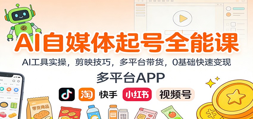 AI自媒体起号全能课：AI工具实操，剪映技巧，多平台带货，0基础快速变现-鸿图网创