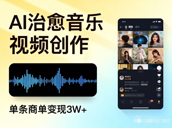 AI做治愈音乐视频，多平台投稿，单条商单变现3W+-鸿图网创