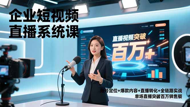 企业短视频直播系统课，账号定位+爆款内容+直播转化+全链路实战，单场直播突破百万销售额-鸿图网创