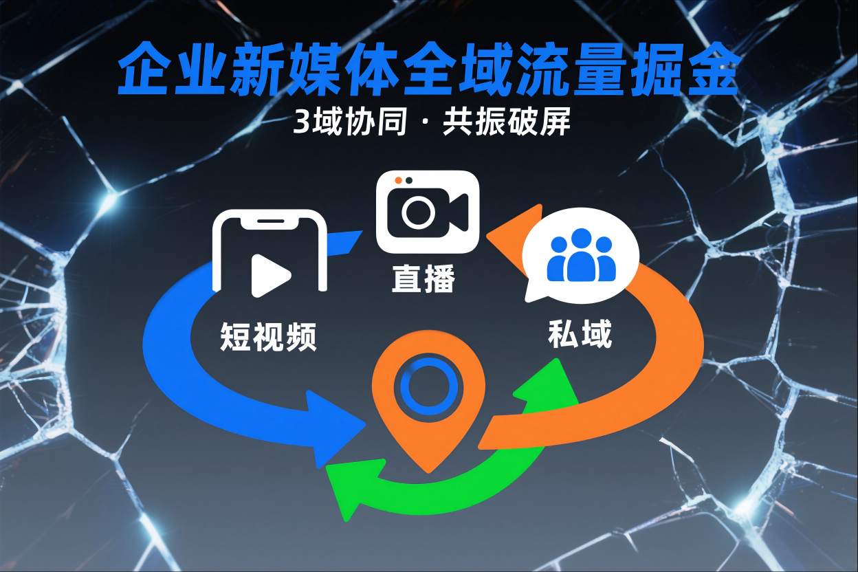 短视频全域商业模式，企业新媒体全域流量掘金，3域协同，共振破屏，短视频-直播-私域-地域-鸿图网创