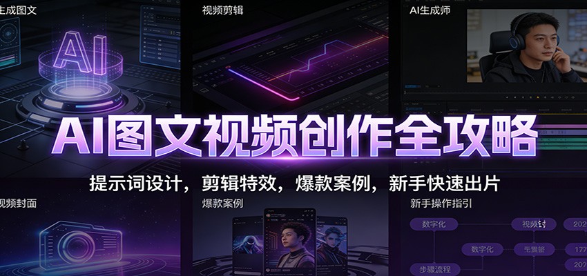 AI图文视频创作全攻略：提示词设计，剪辑特效，爆款案例，新手快速出片-鸿图网创