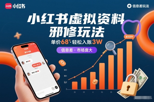 小红书虚拟资料邪修玩法，单价68，轻松入账3W，信息差玩法，市场庞大-鸿图网创