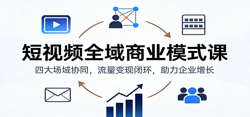 短视频全域商业模式课：四大场域协同，流量变现闭环，助力企业增长-鸿图网创