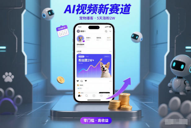 AI视频新赛道，宠物播客仅注册5天涨粉2W，收益非常可观-鸿图网创