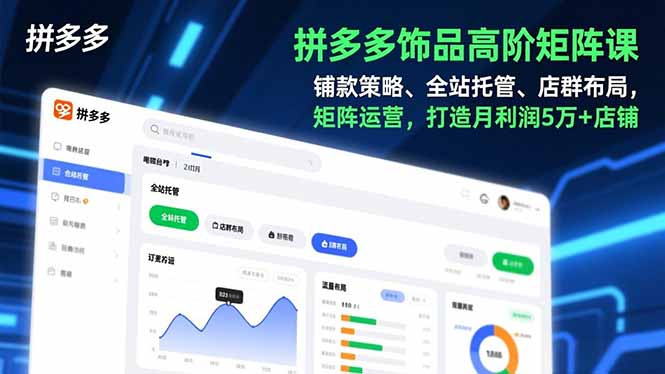 拼多多饰品高阶矩阵课，铺款策略、全站托管、店群布局，矩阵运营，打造月利润5万+店铺-鸿图网创