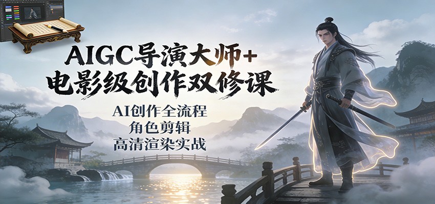 AIGC导演大师+电影级创作双修课：AI创作全流程、角色剪辑、高清渲染实战-鸿图网创