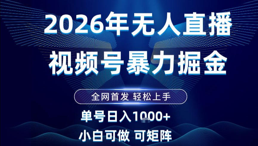 2026最新视频号无人直播掘金，全网首发，小白可以玩，长期稳定日入1k+【揭秘】-鸿图网创