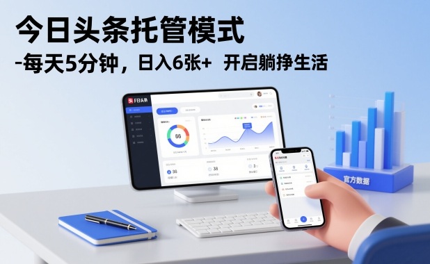 今日头条托管模式，每天5分钟，日入6张+，开启躺挣生活【揭秘】-鸿图网创