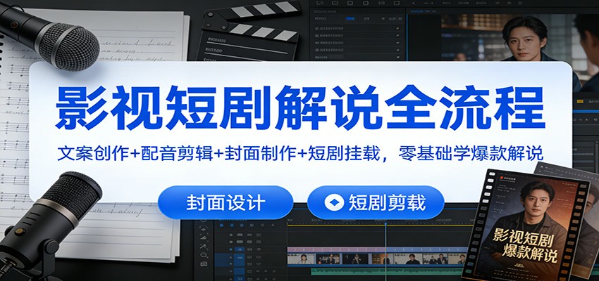 影视短剧解说全流程：文案创作+配音剪辑+封面制作+短剧挂载，零基础学爆款解说-鸿图网创