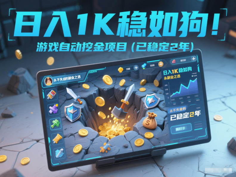 日入1K稳如狗！游戏自动挖金项目(已稳定2年)，永不失业的副业之选【揭秘】-鸿图网创