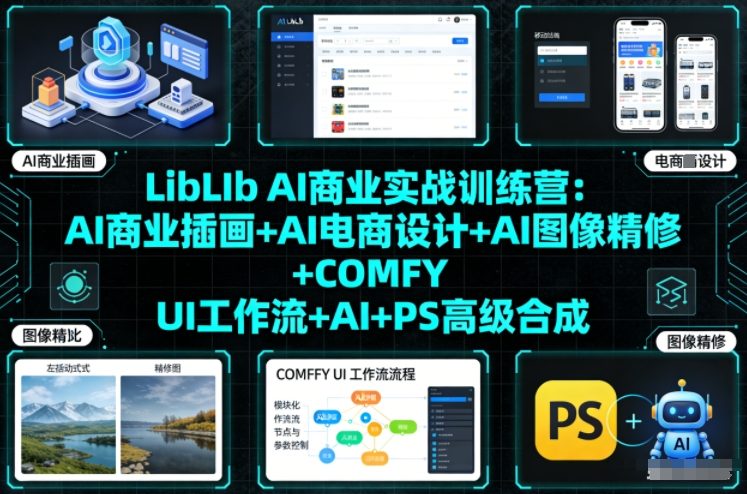 LibLIb AI商业实战训练营：AI商业插画+AI电商设计+AI图像精修+COMFY UI工作流+AI+PS高级合成-鸿图网创