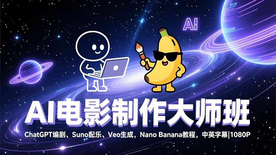 AI电影制作大师班：ChatGPT编剧、Suno配乐、Veo生成，Nano Banana教程，中英字幕|1080P-鸿图网创