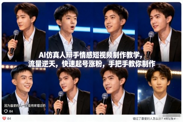 AI仿真人辩手情感短视频制作教学，流量逆天，快速起号涨粉，手把手教你制作-鸿图网创